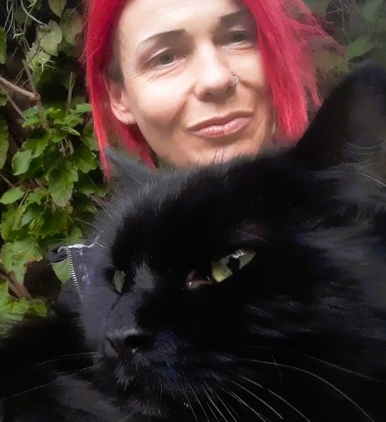 Rachel with cat, George